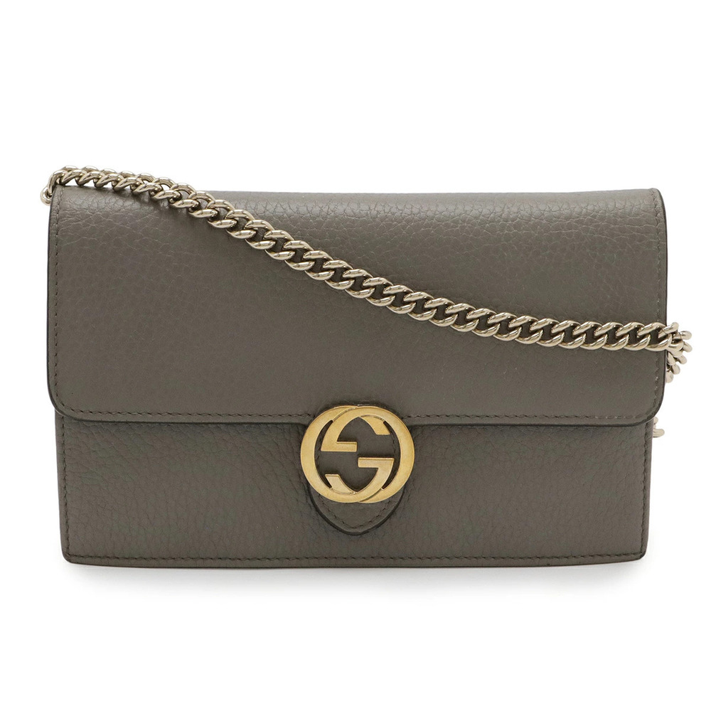 Gucci Interlocking G Chain Wallet Shoulder Bag Long Leather Gray
